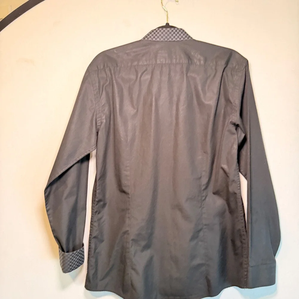 Master Cut Thomas Mason Shirt Mens XL Black Italian Fabric Checkered Trim Luxury